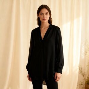 OAK + FORT 100% Silk Black Relaxed Tunic Blouse